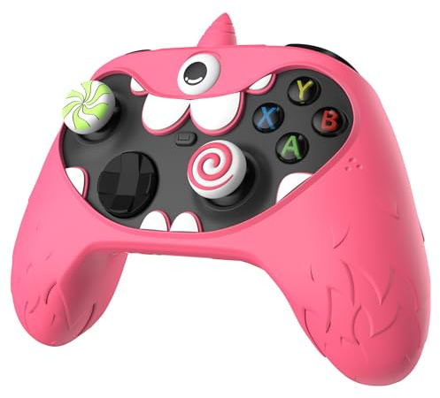 PlayVital MonoEye Monster Cute Silicone Cover for Xbox Series X/S Controller, for Xbox Core Controller Grip Case, Anti-Slip, Full Protection, Includes Joystick Caps and Stickers, Red