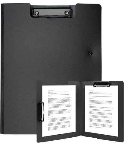 Gebrazy Klemmbrett A4, Klemmmappe mit Deckel, 2 Klemmen, Schreibmappe, Clipboard Folder (Schwarz)