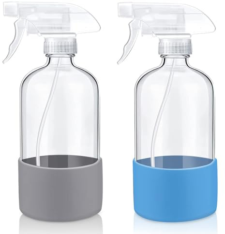 Sadoia 2 x glassprayer med justerbara munstycken – påfyllningsbara behållare på 473,6 g för rengöring, hår och växter (grå)