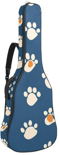 KengjuTesu 43 Zoll Akustikgitarre Softcase mit Rucksackgurt und 2 Taschen Blauer Hintergrund Hundepfote, Keine Polsterung Rucksack Wasserdicht Oxford Tuch Bassgitarre Gigbag für Konzertgitarren,