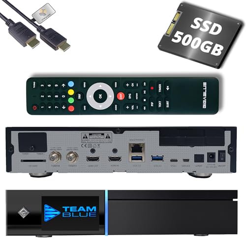 GigaBlue UHD Quad 4K Pro 2X FBC DVB-S2 Twin Sat Receiver avec Dual Core CPU, E2 Linux OS, 4GB RAM, 8GB eMMC, Bluetooth 5.4, H.265, 1200Mbit WLAN, 3X USB 3.0, HTS e-com câble HDMI + 500 GB SSD