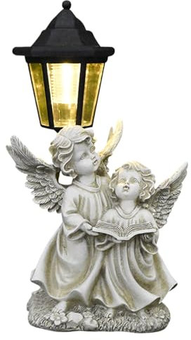 Bsbkoj Statue d'ange en résine avec capteur solaire, décoration de pelouse pour terrasse, cour et jardin (19 x 18 x 33,5 cm)