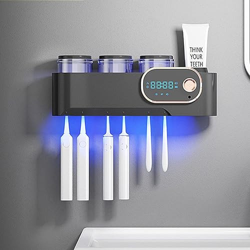 Igienizzante e supporto UV per spazzolino da denti con funzione di asciugatura Sterilizzatore per spazzolino elettrico a parete con funzione di induzione e temporizzazione, nero