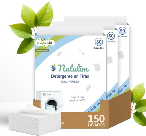 Natulim - Waschmittel Blätter (150 Waschgänge) - Made in EU, biologisch abbaubar, nachhaltig, Plastikfrei, Vegan und Cruelty Free - Saubere und weiche Wäsche - 3er Pack mit 50 Stück - (Duftstofffrei)