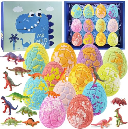 Badebomben Kinder 12 Stück,Badekugeln Kinder mit Überraschung,Badezusatz,Dinosaurier Badekugeln,Dinosaurier Spielzeug,Ostern Weihnachten Kindertag Geschenke,Geburtstagsgeschenke für Jungen Mädchen