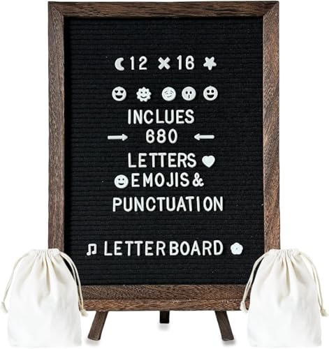 Felt Letter Board 12x16 – 680 Letters, Numbers & Symbols, Wall Mount or Stand Display, Changeable Message Board for Quotes & Notes, Home/School/Office/Hotel/Restaurant/ Coffee Shop, 2 Storage Bags