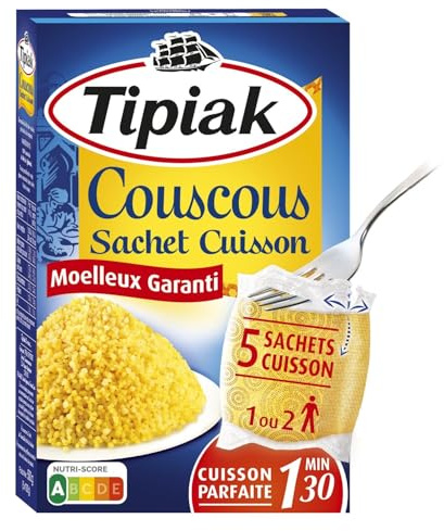 TIPIAK – Couscous Prêt à Cuire, Texture Légèrement Aérée pour un Repas Rapide (5x100g) - Le lot de 4