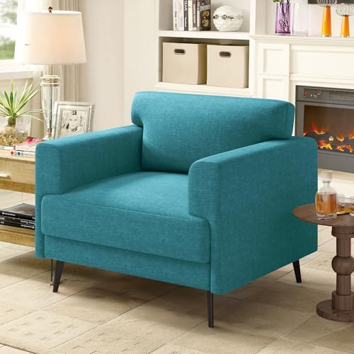 Aivermeil Einzelsofa mit Armlehnen, bequemer Relaxsessel, moderner Polstersessel für Wohnzimmer & Schlafzimmer, Loungesessel aus atmungsaktivem Stoff, stabile Holzbeine, Türkis