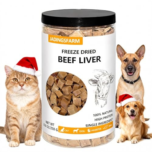 JADINGSFARM Freeze-Dried Raw Beef Liver Dog Treats, Single Ingredient, High Protein, Grain Free, Gluten Free, Healthy Training Treats & Meal Topper 8.8 oz