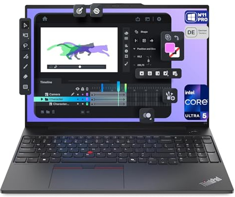 Lenovo ThinkPad E16 Gen 2 Laptop, Intel Core Ultra 5-125U, 64 GB DDR5 RAM, 1 TB PCIe SSD, 16 WUXGA Display, Intel Arc Graphics, QWERTZ Tastatur, Windows 11 Pro, Black