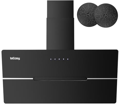 Cappa Cucina 90 cm, IsEasy Cappa Aspirante 90cm con 578 m³/h Forte Aspirazione, Touch Control, 3 Livelli di Regolazione, Ricircolo e Modalità di Scarico, Nero, 58 dB, Efficienza A++