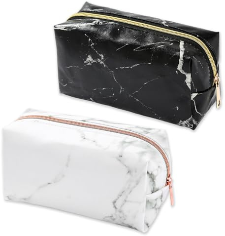 MLPKOI 2 Stücke Marmor Federmäppchen, Pencil Case, Federtasche, Mäppchen mit Aesthetic, Federmappe, Schlampermäppchen, Große Kapazität, für Mädchen Kosmetiktasche und Geldtasche (Weiß & Schwarz)