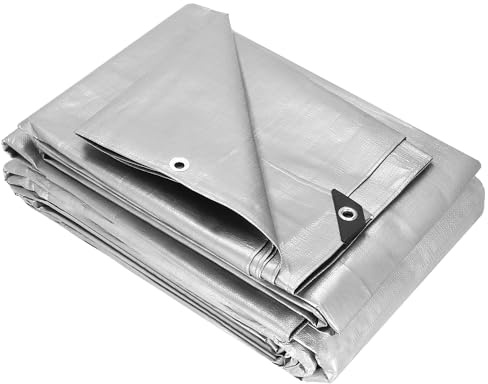 Bâche de protection renforcée en polyéthylène - 6 x 8 m - 130 g - Gris - Imperméable - Résistant aux UV et au gel - Pour jardin, construction, bois, véhicules, machines Springos