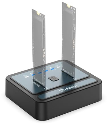 M.2 NVMe/SATA SSD Cloner, M.2 Duplicator 2-Bay Hard Drive Enclosure | Tool-Free 20Gbps USB3.2 Gen 2X2 Hard Drive Reader for NVMe SATA SSD Supports Offline Clone, UASP and Trim