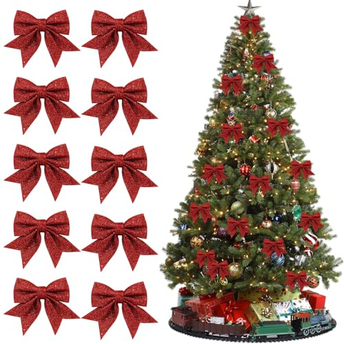 10 Stück Rote Schleifen Weihnachten, Weihnachtsschleifen Glitzer, Weihnachten Bogen Dekorationen für Geschenkverpackungen Familienfeiern Party Dekoration Weihnachten Urlaub Hochzeit Feierlichkeiten