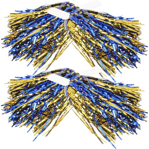 Cabilock Lot de 6 Pompons de Cheerleading Métallisés Bleu et Or Poignée Plate en PP Légers et Résistants Accessoires pour Spectacles de Danse Compétitions Sportives et Encouragements