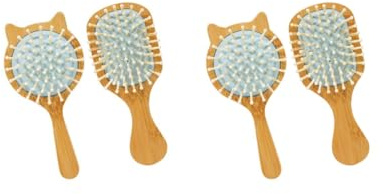 Juego de 2 cepillos de pelo de cerdas de bambú compactos para niños en casa y viajes