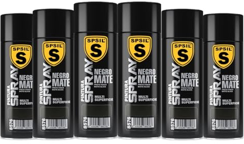 SPSIL Pintura Spray Mate Negro Mate(pack of 6) 400ml, Secado Rápido Profesional, Aplicación Fácil en Metal Madera Plástico, Interior Exterior Ideal DIY Decoración Muebles Automóviles