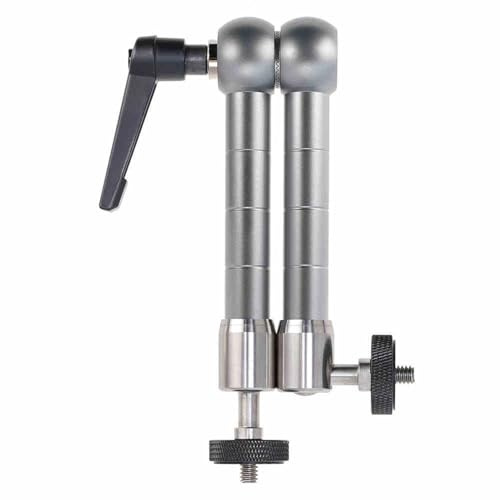 FAUOSWUK Magic Arm Monitor Stand Design med två Kulhuvuden U-format Spår för DSLR-kamerablixt LED-ljus Rostfritt Stål grå för Filmskapare (11 tums RJ088)