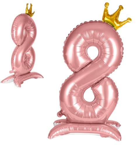 APXEL Globo Pie Número 8 Rosa 42 (107cm), Globo Numeros Gigante con Corona, Inflar con Helio o Aire, Decoracion para Niño Niña Adultos La Boda Aniversario Cumpleaños Fiestas