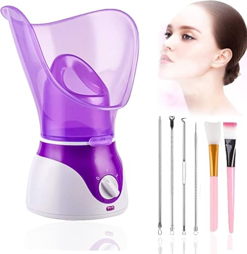Facial Steamer and Face Sauna Spa for Effective Deep Skin Cleansing,AILHOMEWELL® Steam Inhaler Face Steamer Professional Face Care for Sinus Relief & Warm Mist & Removes Blackheads (Purple)