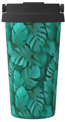 Taza de café gigante con aislamiento de hojas tropicales de Monstera de acero inoxidable para agua fría y caliente