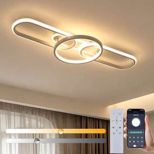 SXHZLY LED Deckenleuchte Dimmbar Wohnzimmer Deckenlampe Weiß Küchenlampe Schlafzimmerlampe Fernsteuerung und App Steuerung, Modern Deckenbeleuchtung mit Memory Funktion, L81cm 40W
