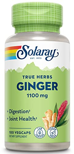 SOLARAY Ginger Root 1100mg | Healthy Digestion, Joints and Motion & Stomach Discomfort Support | Whole Root | Non-GMO & Vegan | 100 VegCaps