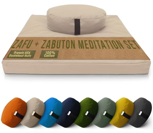 Bean Products Zafu & Zabuton Meditationskissen-Set – rund & XL oval – handgefertigt in den USA mit organischen Materialien – abnehmbare Bezüge für einfache Reinigung
