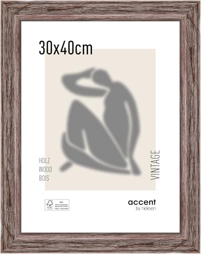 accent by nielsen Holz Bilderrahmen Vintage, 30 x 40 cm, Braun | Holz Fotorahmen im Hoch- & Querformat zum Aufhängen Braun gebürstet Echtglas