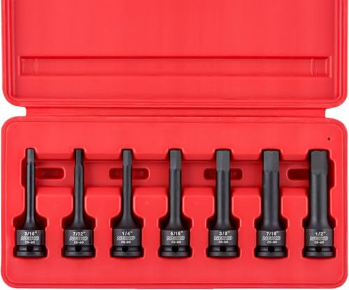 NEIKO 01131B 3/8-Inch-Drive Allen Socket Set, 3-Inch Length, 3/8-Inch Impact Hex-Bit Socket Set, SAE Hex Driver 3/16 to 1/2, CrMo Steel, Impact-Grade, 7-Piece Set