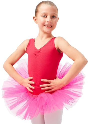 tanzmuster Ballettrock Mädchen Tutu - Pia - drei Lagen Tüll weicher, Baumwollbund - Ballett Tuturock für Kinder in pink, Größe:164/170