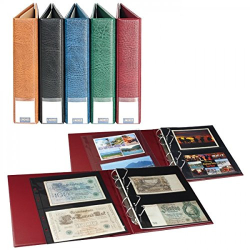 LINDNER-Album Luxe de Collection pour Cartes Postales/Billets de Banque avec 20 Feuilles à 2 Poches utilisables Recto-Verso, Noir