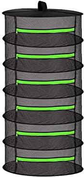 HYDGOOHO Layer 2ft Herb Drying Rack Net Mesh with Green Zippers Hydroponics,Bonus Hook Drying Rack Herbs for Plant Bud Seed, Mesh Hanging Plant Dry,Herb Dry Net for Garden (6 Layer, Zipper Type)