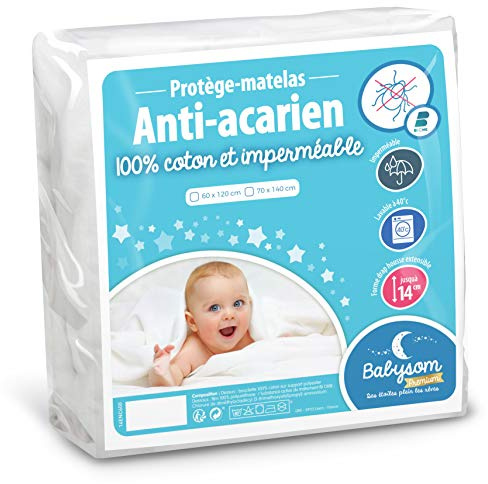 Babysom - Baby Matratzenschoner | Kinder Matratzenauflage - Anti Milben - 60x120 cm - Wasserdicht - 100% Baumwolle - Leicht und geräuschlos - Atmungsaktiv