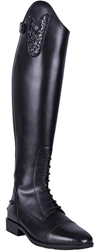 QHP Leder-Reitstiefel Sasha Adult weit schwarz mit wechselbarem Oberteil, RV hinten (37 EU)