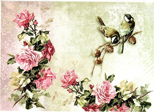Zita`s Creative Reispapier A3 - Meisenpaar mit Rosen. Motiv-Strohseide, Strohseidenpapier, Decoupage Papier