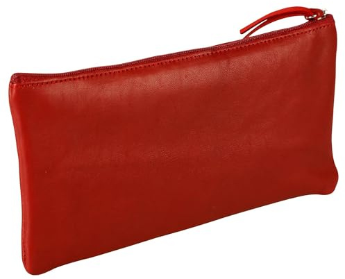 Clairefontaine 410068C Schlampermäppchen Ruby aus Lammleder Flach, 11 x 22cm, 2 Fächer, 1 Stück, Rot