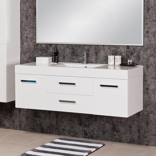 Quentis Badmöbelset ARUVA Breite 140 cm, Waschbecken mit Unterschrank, weiß glänzend, Unterschrank montiert