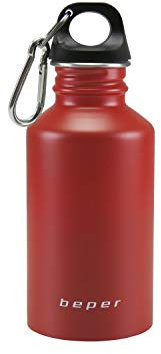 BEPER C102BOT002 Botella Agua Acero Inoxidable de 500 ml con Mosquetón, Color Rojo