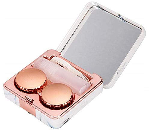 Ycnpeatt Marble Contact Lens Case - Travel Mini Companion Box With Portable Invisible Mirror (Marble Series Rose Gold)