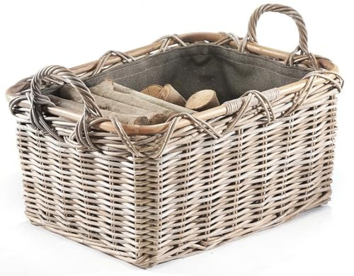 Kobolo Holzkorb für Kaminholz rechteckig Rattan Stoff dunkel Kubu Grey