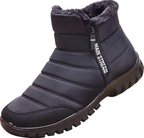 GILKUO Snow Boots Men’s Winter Waterproof Fur Lined Zip Ankle Boots Black 7.5
