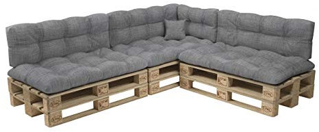 POKAR Palettenkissen Palletenauflagen Palettenpolster Palettensofa Palettenmöbel 8er Set: Sitzkissen 120x80 + Rückenlehne 120x40, Grau
