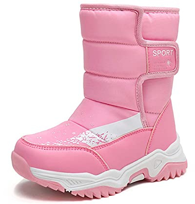 Enfant Bottes de Neige Garçon Filles Hiver Chaussures Chaud Botte Hiver pour d'hiver Fourrure Souple Fourrée Doublé Antidérapant Sole Étanche Bottes de Neige Rose 34