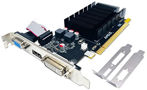 QTHREE Radeon HD 5450 Scheda Video, 2GB GDDR3 64-bit, DVI HDMI VGA, Scheda Grafica Basso Profilo per PC, GPU, PCI Express x16, DirectX 11, Supporto 2 monitor