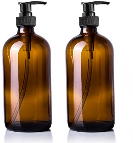 DRERIO 2 braune Glas-Pumpflaschen 500 ml – für Seife & Lotion | Wiederverwendbare Braunglasflaschen mit Pumpe – geeignet für Seife, Lotion, Shampoo & Spülmittel