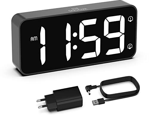 HOMVILLA Wecker, Stromnetzbetriebener Wecker mit Adapter – Großer Digitaler Wecker mit Dualem Alarm, Dimmbarem Display, Schlummerfunktion und USB-Ladeanschluss