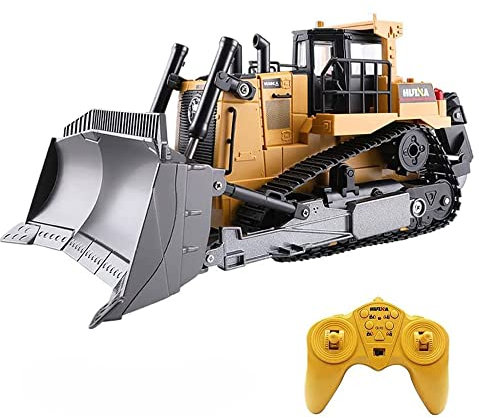 HEBXMF RC Truck RC Bulldozer Spielzeug Maßstab 1:16 9-Kanal-RC-Frontlader-Traktor, voll funktionsfähiges 2,4-GHz-Rc-Bulldozer-RC-Baufahrzeuge-Geschenk mit Licht- und Sound-LKW-Spielzeug