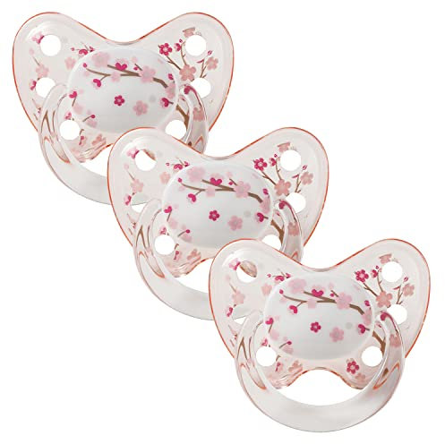 Dentistar® Silikon Schnuller 3er-Set – Größe 3 ab 14 Monate – Zahn- & kieferfreundlicher Nuckel mit Dental-Stufe – BPA-frei – Made in Germany - Kirschblüte
